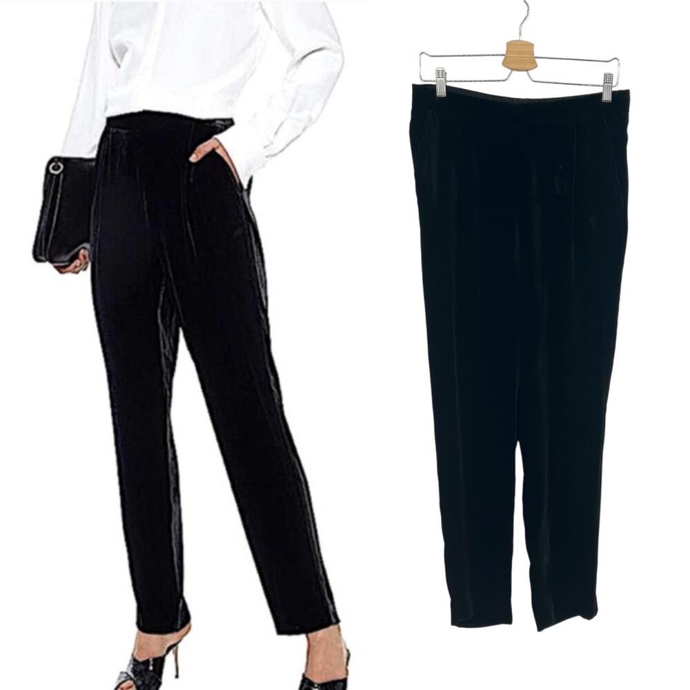 Vince Trouser Pants Velvet Single Pleat Elastic Waist‎ Pull On Black Size Small
